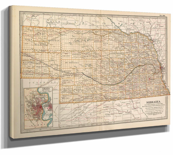 Bella Frye Home & Garden > Decor > Artwork Framed Nebraska Vintage Map - Ornate Embellishment Frame with Print