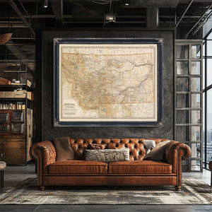 Bella Frye Home & Garden > Decor > Artwork Framed Montana Vintage Map - Ornate Embellishment Frame with Print