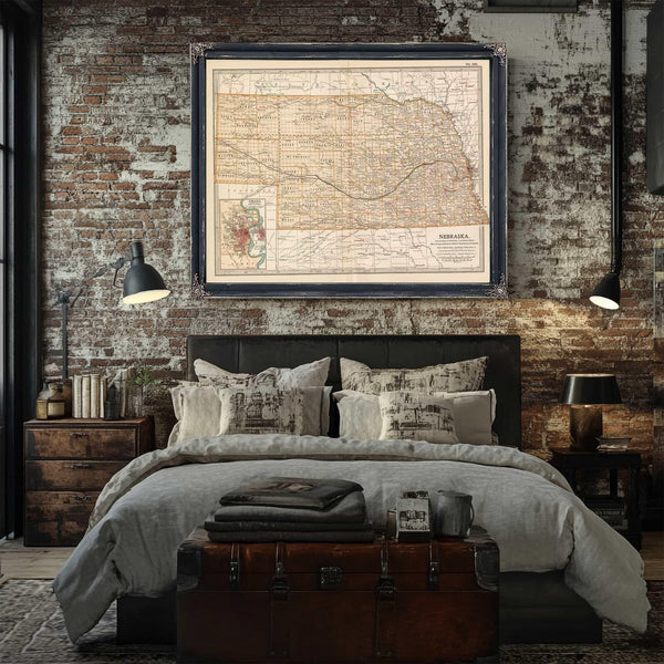 Bella Frye Home & Garden > Decor > Artwork Framed Nebraska Vintage Map - Ornate Embellishment Frame with Print