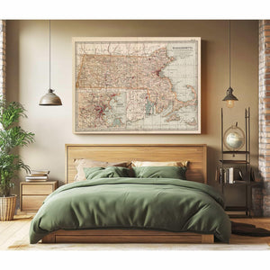 Bella Frye Home & Garden > Decor > Artwork Framed Massachusetts Vintage Map - Ornate Embellishment Frame with Print