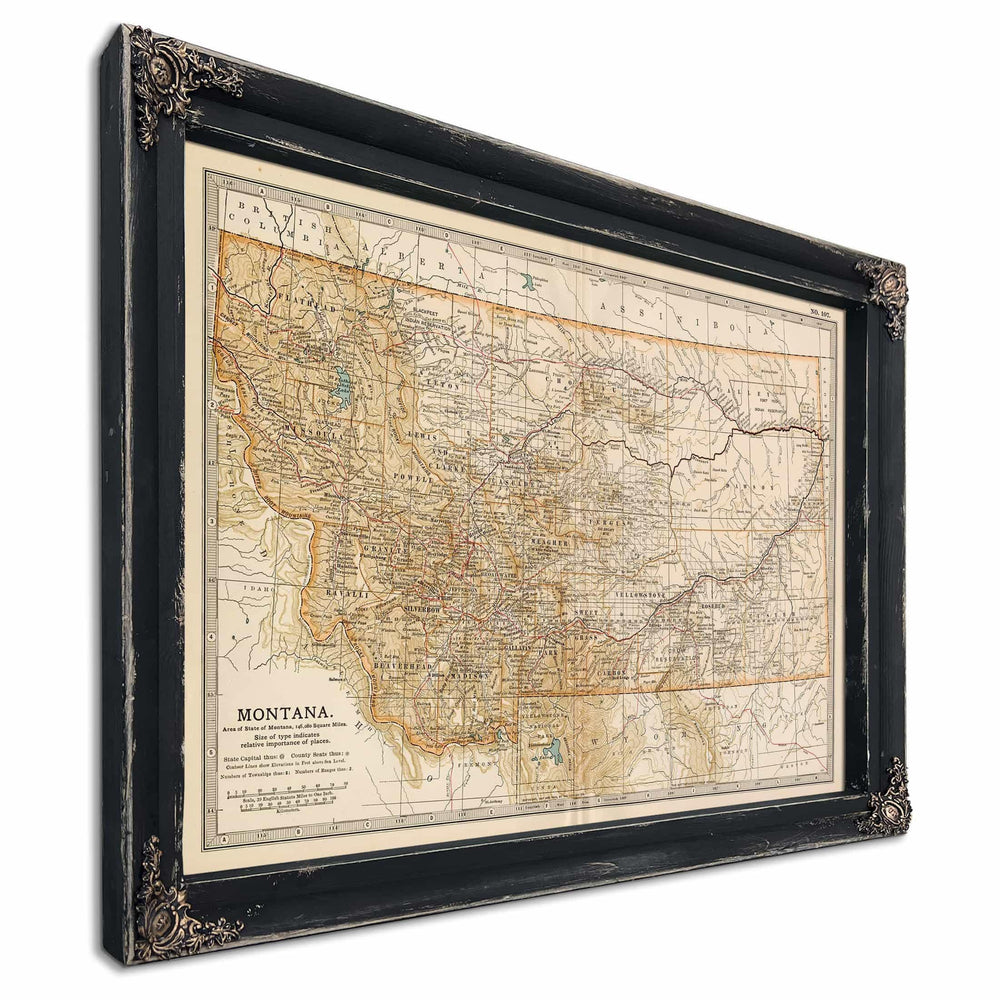 Bella Frye Home & Garden > Decor > Artwork Framed Montana Vintage Map - Ornate Embellishment Frame with Print