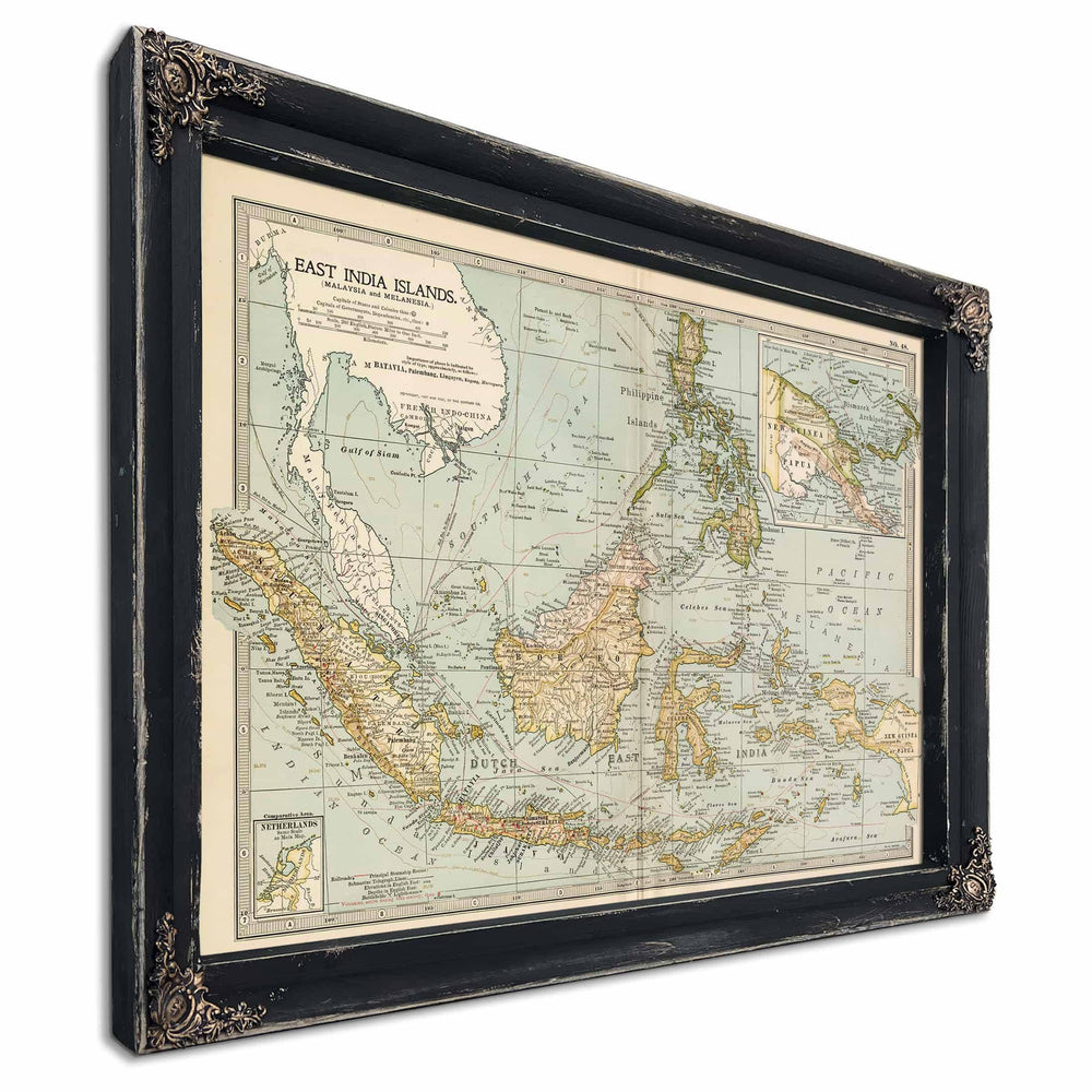 Bella Frye Home & Garden > Decor > Artwork Framed East India Islands (Malaysia and Melanesia) Vintage Map - Ornate Embellishment Frame with Print