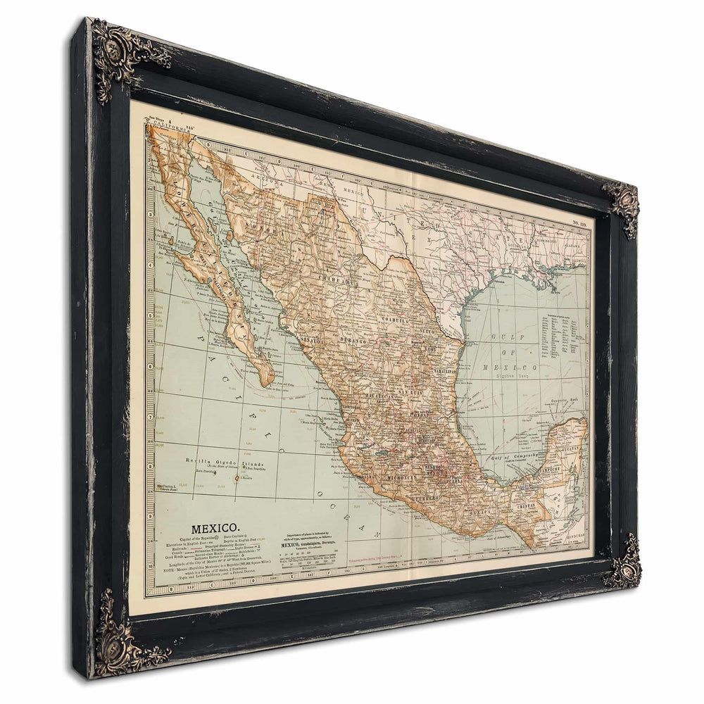 Bella Frye Home & Garden > Decor > Artwork Framed Mexico Vintage Map - Ornate Embellishment Frame with Print
