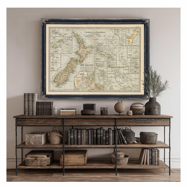 Bella Frye Home & Garden > Decor > Artwork Framed Islands Of The Pacific Ocean Vintage Map - Ornate Embellishment Frame with Print