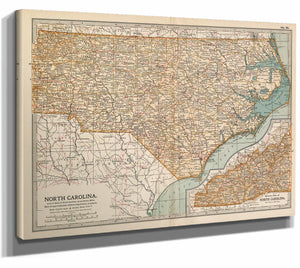 Bella Frye Home & Garden > Decor > Artwork Framed North Carolina Vintage Map - Ornate Embellishment Frame with Print