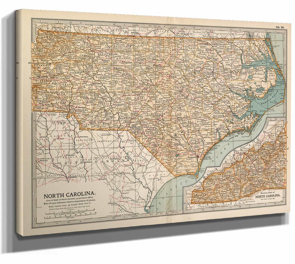 Bella Frye Home & Garden > Decor > Artwork Framed North Carolina Vintage Map - Ornate Embellishment Frame with Print