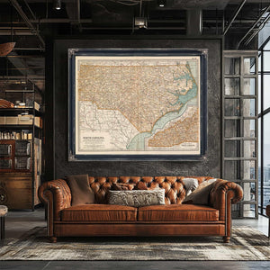 Bella Frye Home & Garden > Decor > Artwork Framed North Carolina Vintage Map - Ornate Embellishment Frame with Print