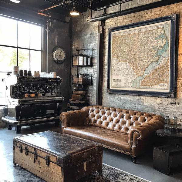 Bella Frye Home & Garden > Decor > Artwork Framed North Carolina Vintage Map - Ornate Embellishment Frame with Print