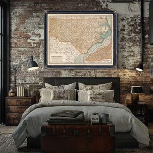 Bella Frye Home & Garden > Decor > Artwork Framed North Carolina Vintage Map - Ornate Embellishment Frame with Print