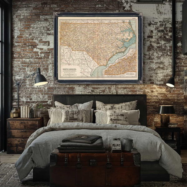 Bella Frye Home & Garden > Decor > Artwork Framed North Carolina Vintage Map - Ornate Embellishment Frame with Print