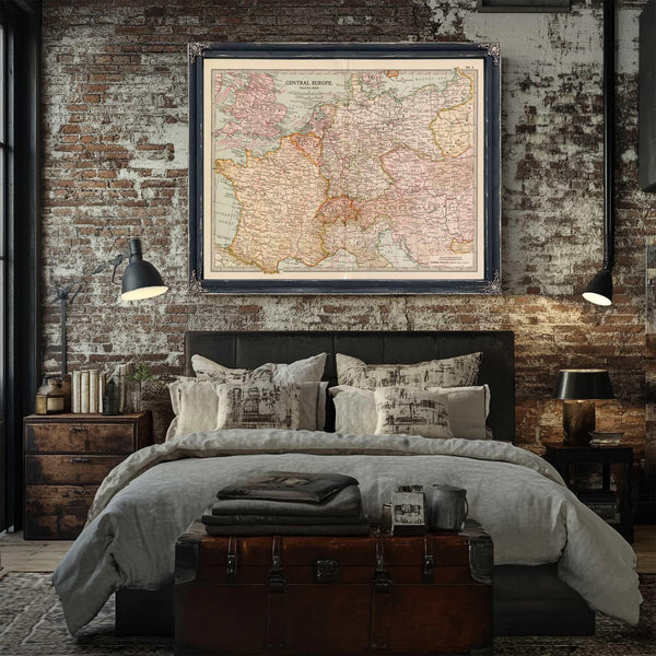 Bella Frye Home & Garden > Decor > Artwork Framed Central Europe Vintage Map - Ornate Embellishment Frame with Print