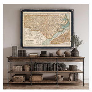 Bella Frye Home & Garden > Decor > Artwork Framed North Carolina Vintage Map - Ornate Embellishment Frame with Print