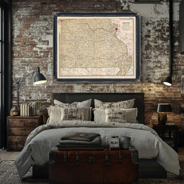 Bella Frye Home & Garden > Decor > Artwork Framed Missouri Vintage Map - Ornate Embellishment Frame with Print