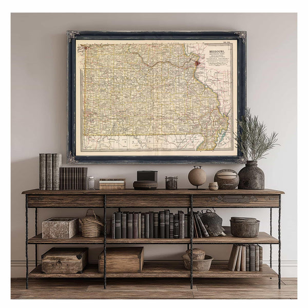 Bella Frye Home & Garden > Decor > Artwork Framed Missouri Vintage Map - Ornate Embellishment Frame with Print