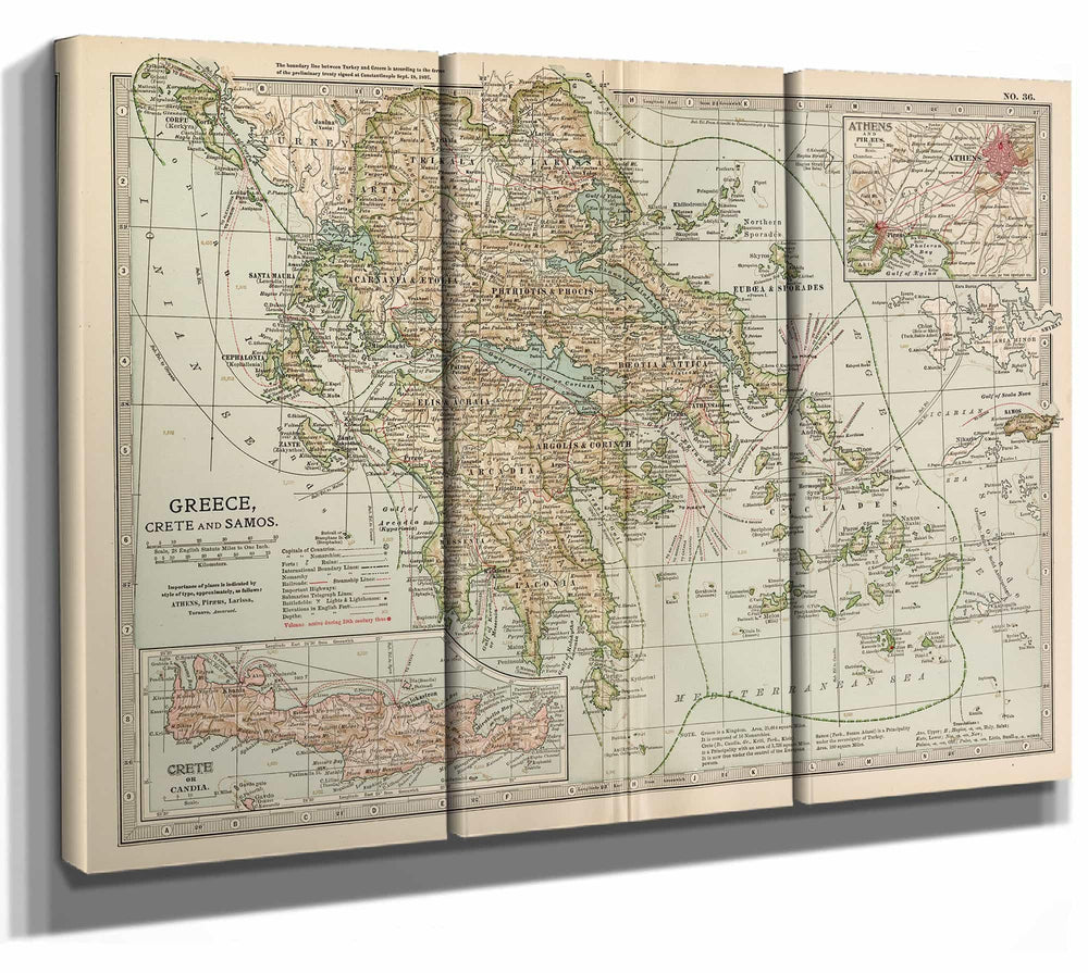 Bella Frye Home & Garden > Decor > Artwork Framed Greece Vintage Map - Ornate Embellishment Frame with Print