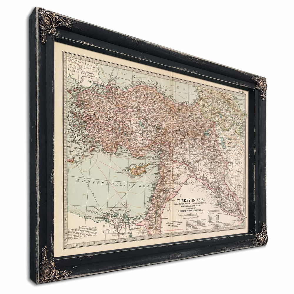 Bella Frye Home & Garden > Decor > Artwork Framed Turkey In Asia Vintage Map - Ornate Embellishment Frame with Print