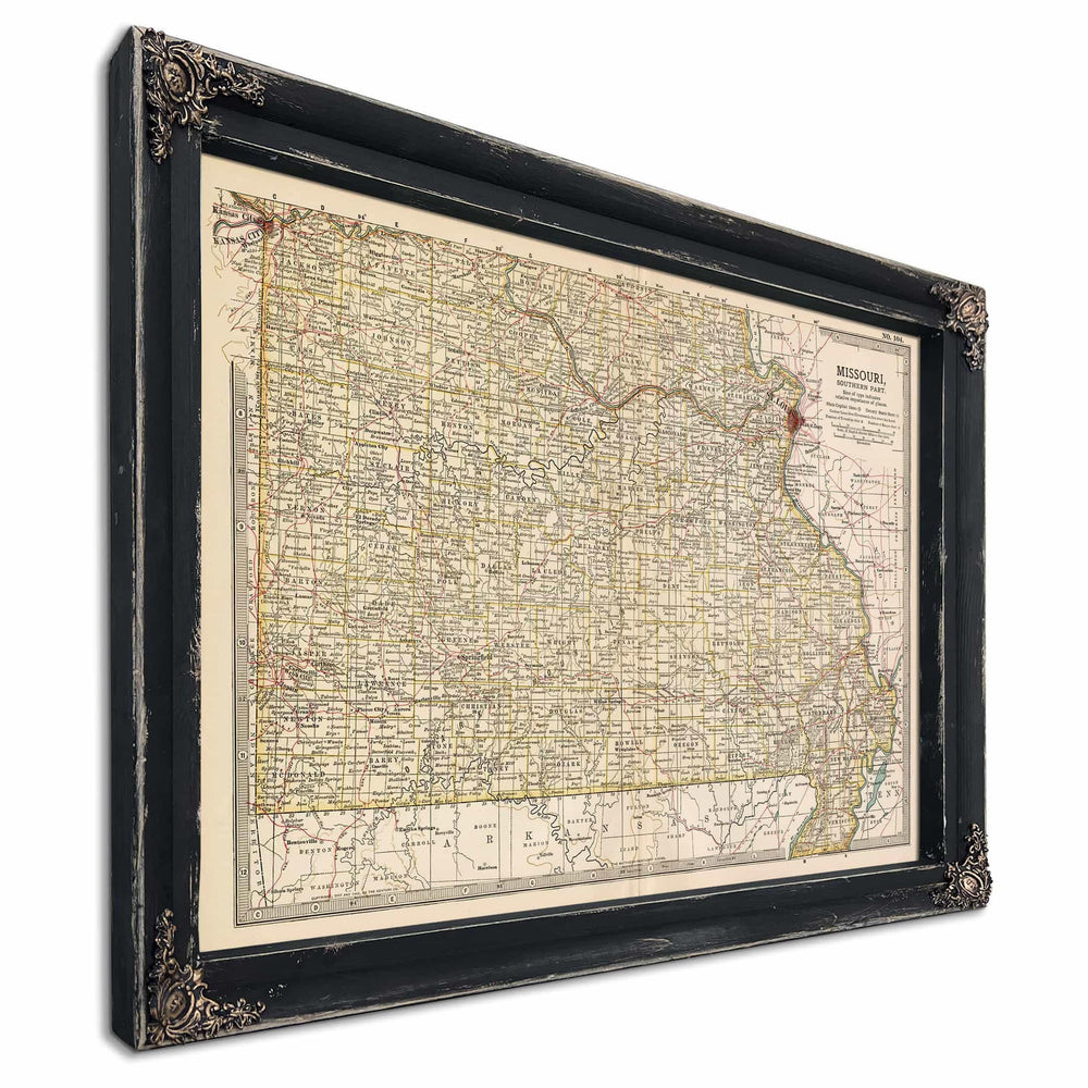 Bella Frye Home & Garden > Decor > Artwork Framed Missouri Vintage Map - Ornate Embellishment Frame with Print