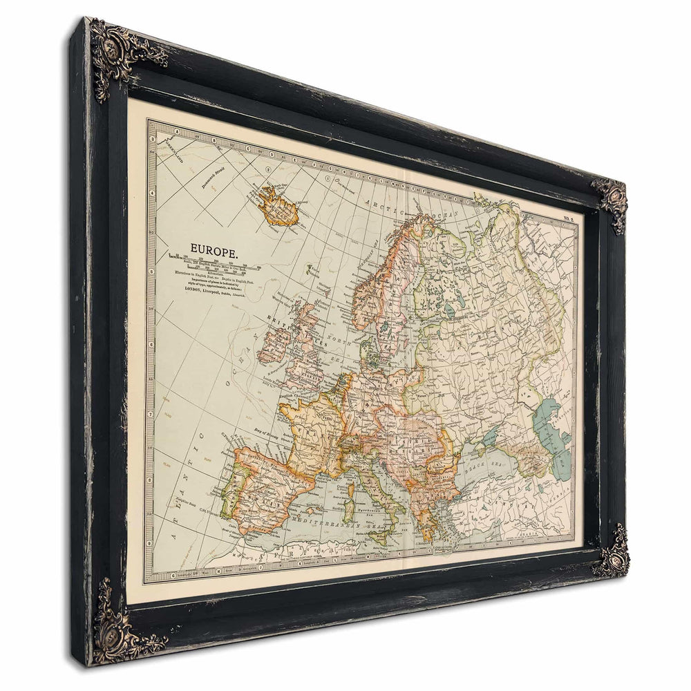 Bella Frye Home & Garden > Decor > Artwork Framed Europe Vintage Map - Ornate Embellishment Frame with Print