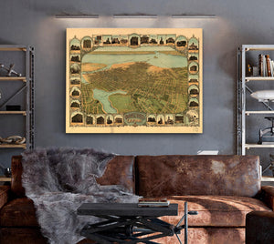 Bella Frye Home & Garden > Decor > Artwork Oakland California Vintage Map Wall Art - Bird's Eye View City Canvas Art