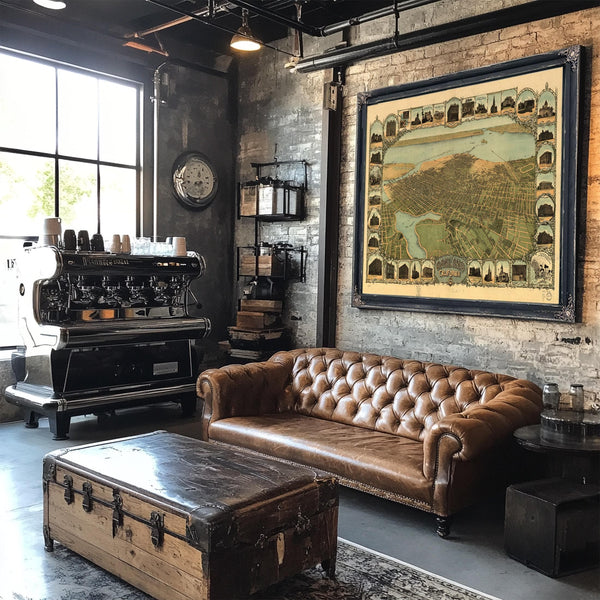 Bella Frye Home & Garden > Decor > Artwork Oakland California Vintage Map Wall Art - Bird's Eye View City Canvas Art