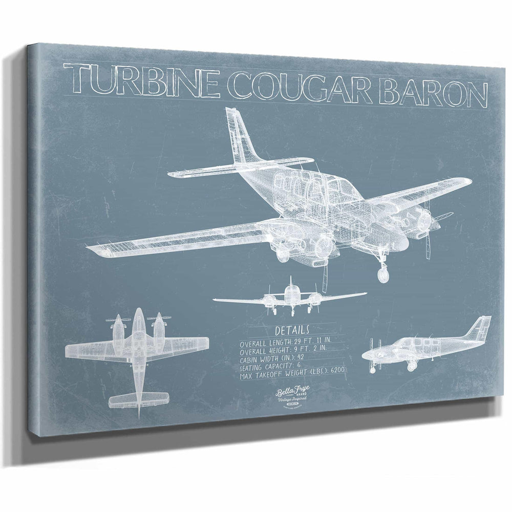 Bella Frye Home & Garden > Decor > Artwork Turbine Cougar Baron Aircraft Blueprint Wall Art - Original Airplane Print