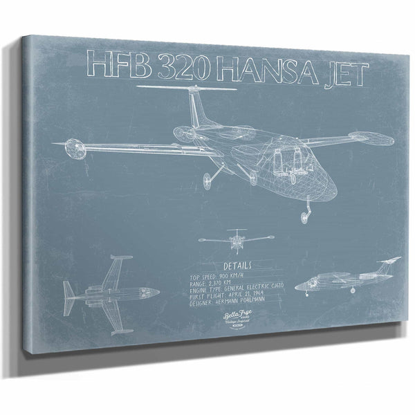 Bella Frye Home & Garden > Decor > Artwork HFB 320 Hansa Jet Aircraft Blueprint Wall Art - Original Airplane Print