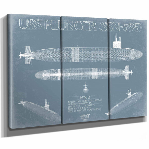 Bella Frye Home & Garden > Decor > Artwork USS Plunger (SSN-595) Blueprint Wall Art - Original Submarine Print