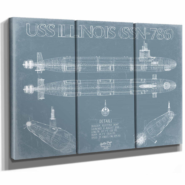 Bella Frye Home & Garden > Decor > Artwork USS Illinois (SSN-786) Blueprint Wall Art - Original Submarine Print