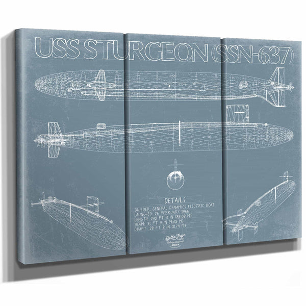 Bella Frye Home & Garden > Decor > Artwork USS Sturgeon (SSN-637) Blueprint Wall Art - Original Submarine Print