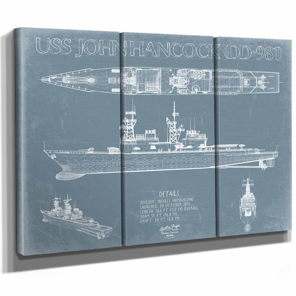 Bella Frye Home & Garden > Decor > Artwork USS John Hancock (DD-981) Blueprint Wall Art - Original Destroyer Print
