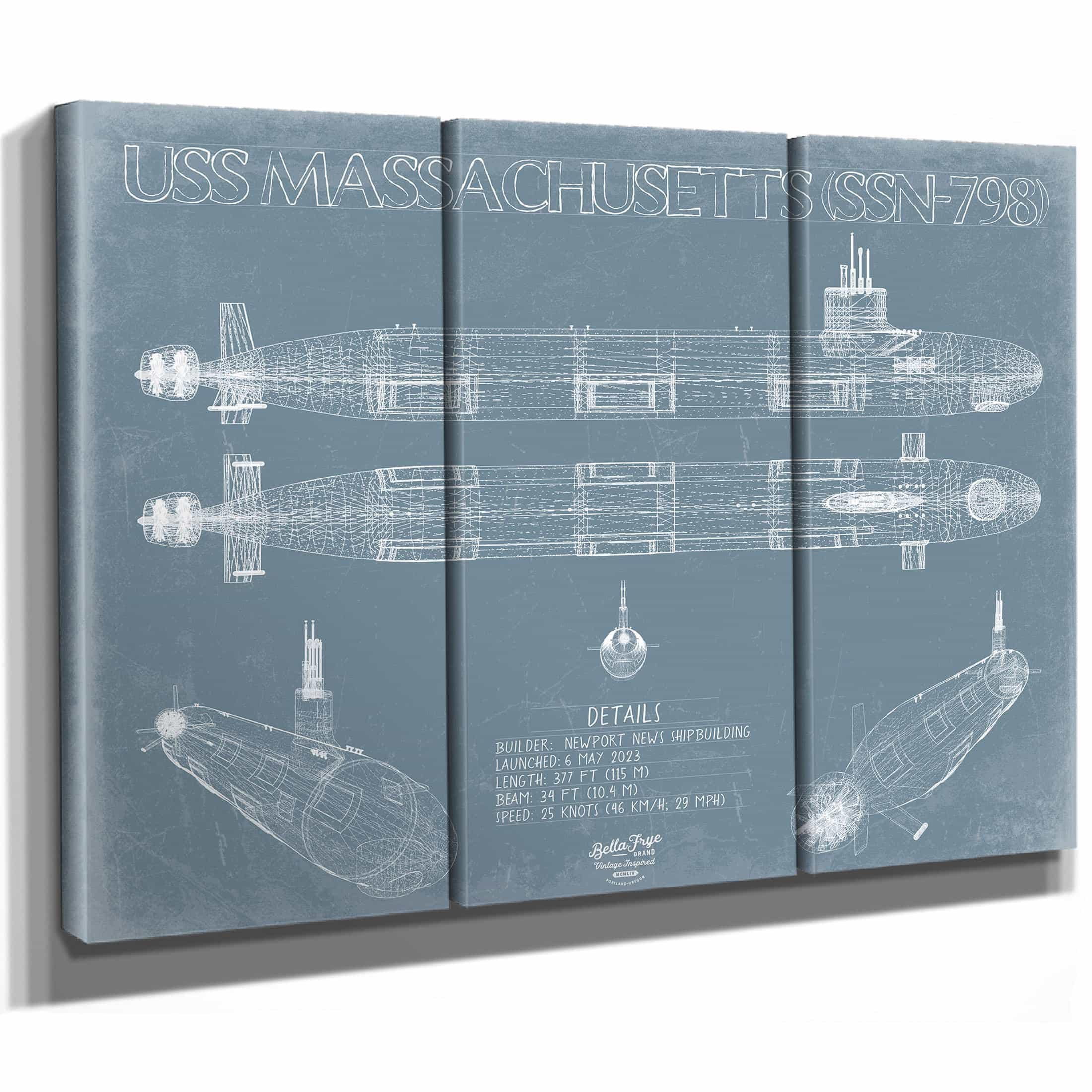 USS Massachusetts (SSN-798) Blueprint Wall Art - Original Submarine Pr