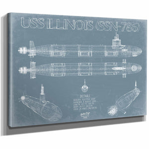 Bella Frye Home & Garden > Decor > Artwork USS Illinois (SSN-786) Blueprint Wall Art - Original Submarine Print