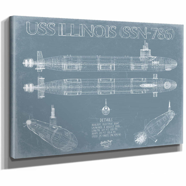 Bella Frye Home & Garden > Decor > Artwork USS Illinois (SSN-786) Blueprint Wall Art - Original Submarine Print