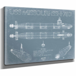 Bella Frye Home & Garden > Decor > Artwork USS Missouri (SSN-780) Blueprint Wall Art - Original Submarine Print