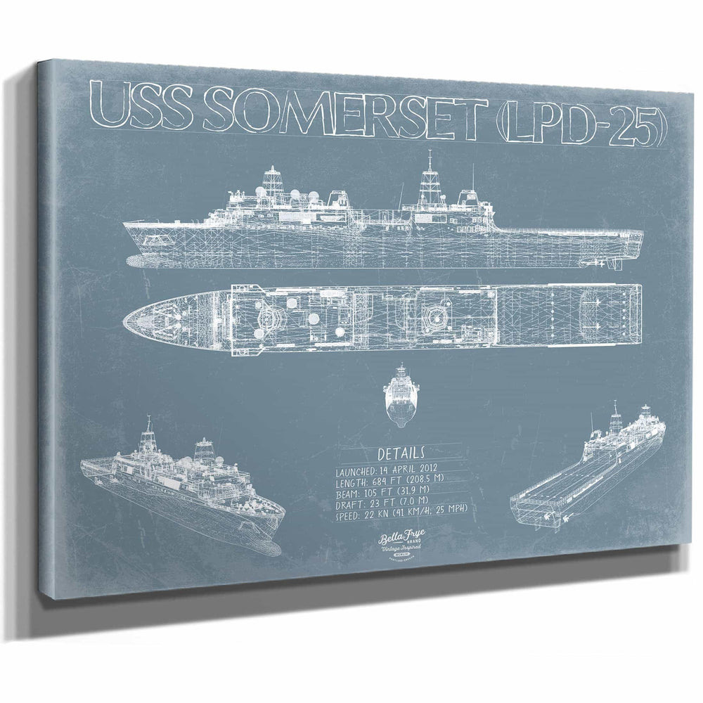 Bella Frye Home & Garden > Decor > Artwork USS Somerset (LPD-25) Blueprint Wall Art - Original Amphibious Transport Dock Print