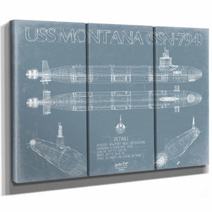 Bella Frye Home & Garden > Decor > Artwork USS Montana (SSN-794) Blueprint Wall Art - Original Submarine Print