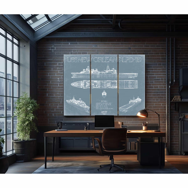 Bella Frye Home & Garden > Decor > Artwork USS New Orleans (LPD-18) Blueprint Wall Art - Original Amphibious Transport Dock Print