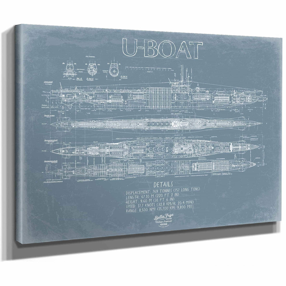 Bella Frye Home & Garden > Decor > Artwork U-Boat Blueprint Wall Art - Original Nautical Print