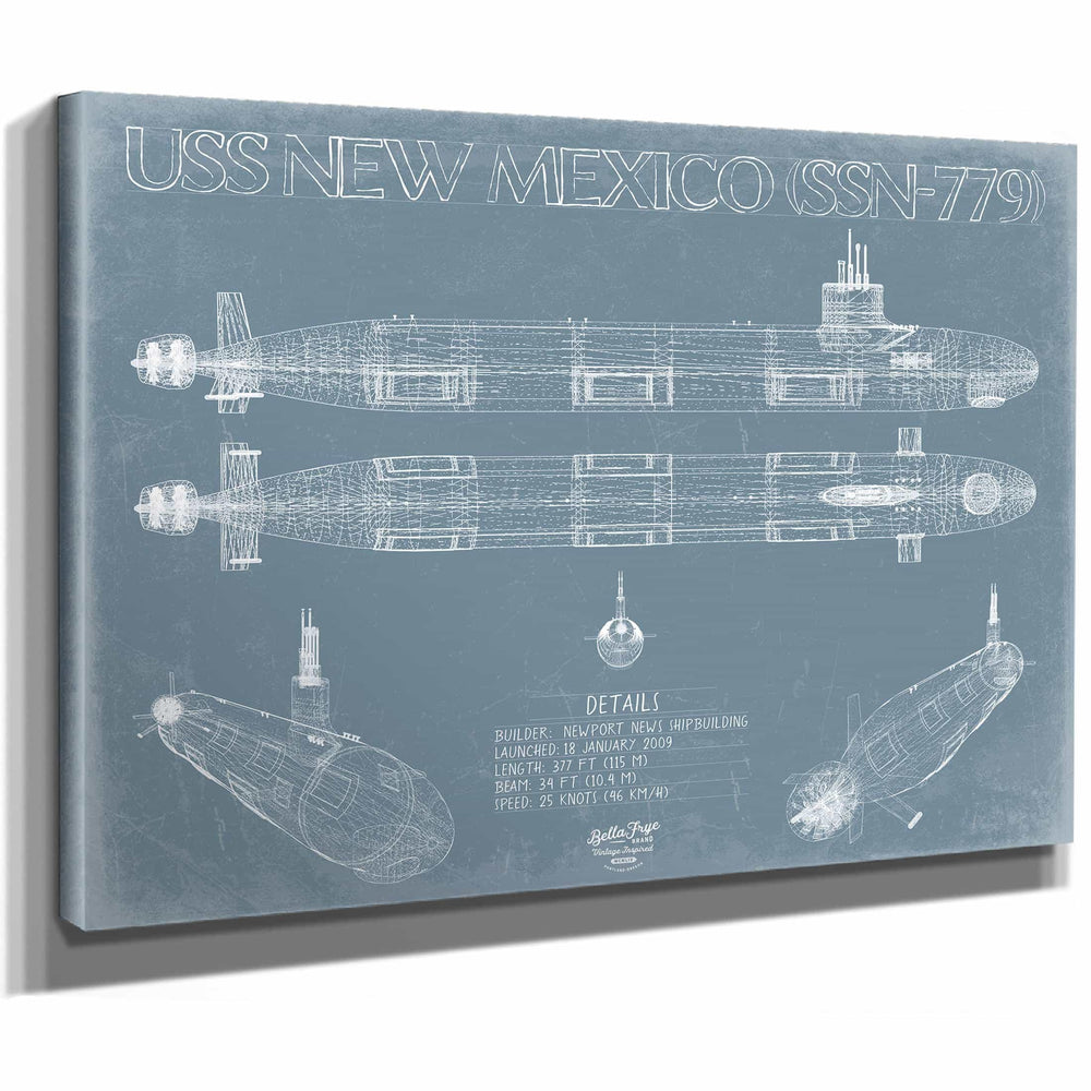 Bella Frye Home & Garden > Decor > Artwork USS New Mexico (SSN-779) Blueprint Wall Art - Original Submarine Print