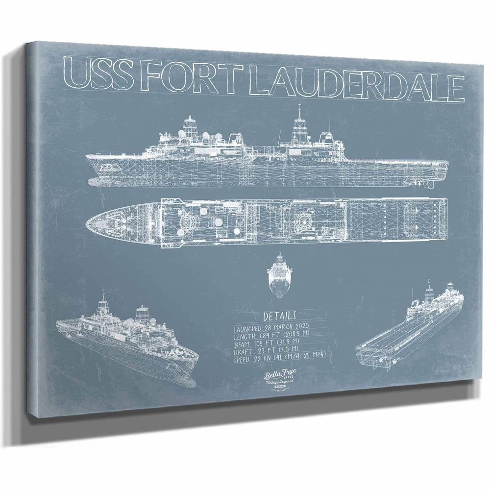 Bella Frye Home & Garden > Decor > Artwork USS Fort Lauderdale (LPD-28) Blueprint Wall Art - Original Amphibious Transport Dock Print