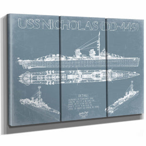 Bella Frye Home & Garden > Decor > Artwork USS Nicholas (DD-449) Blueprint Wall Art - Original Destroyer Print
