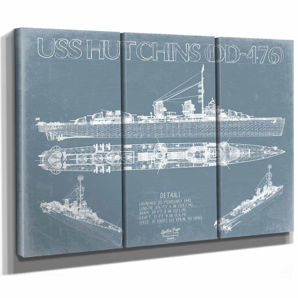 Bella Frye Home & Garden > Decor > Artwork USS Hutchins (DD-476) Blueprint Wall Art - Original Destroyer Print