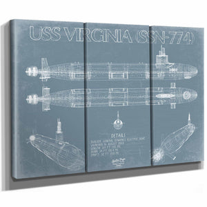 Bella Frye Home & Garden > Decor > Artwork USS Virginia (SSN-774) Blueprint Wall Art - Original Submarine Print