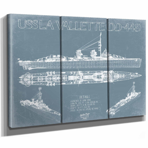 Bella Frye Home & Garden > Decor > Artwork USS La Vallette (DD-448) Blueprint Wall Art - Original Destroyer Print