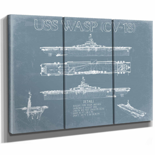 Bella Frye Home & Garden > Decor > Artwork USS Wasp (CV-18) Blueprint Wall Art - Original Carrier Print