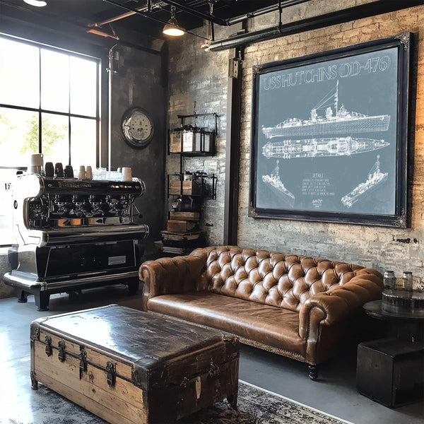 Bella Frye Home & Garden > Decor > Artwork USS Hutchins (DD-476) Blueprint Wall Art - Original Destroyer Print