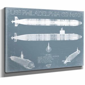 Bella Frye Home & Garden > Decor > Artwork USS Philadelphia (SSN-690) Blueprint Wall Art - Original Submarine Print
