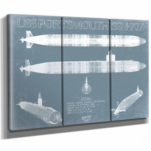 Bella Frye Home & Garden > Decor > Artwork USS Portsmouth (SSN-707) Blueprint Wall Art - Original Submarine Print