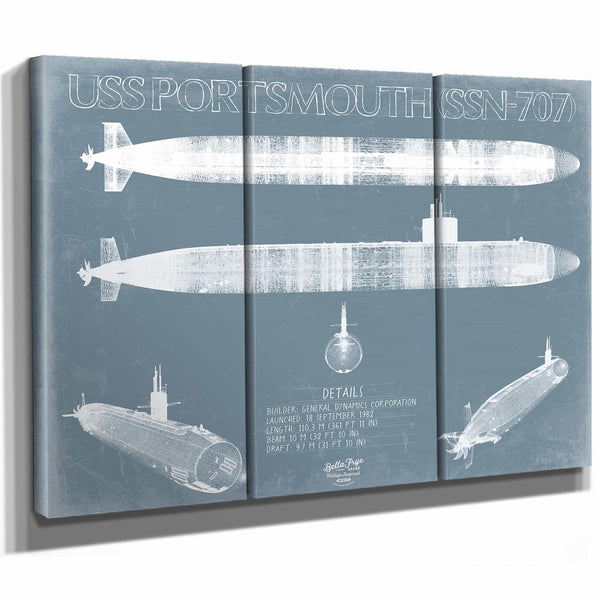 Bella Frye Home & Garden > Decor > Artwork USS Portsmouth (SSN-707) Blueprint Wall Art - Original Submarine Print