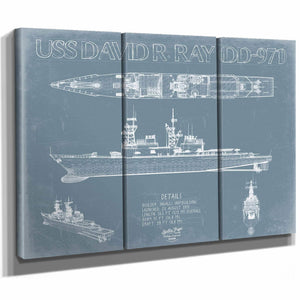 Bella Frye Home & Garden > Decor > Artwork USS David R. Ray (DD-971) Blueprint Wall Art - Original Destroyer Print